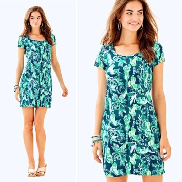 Lilly Pulitzer Beacon Dress S in Tidal Waves in the Details Pima Cotton Lemur - Picture 1 of 9